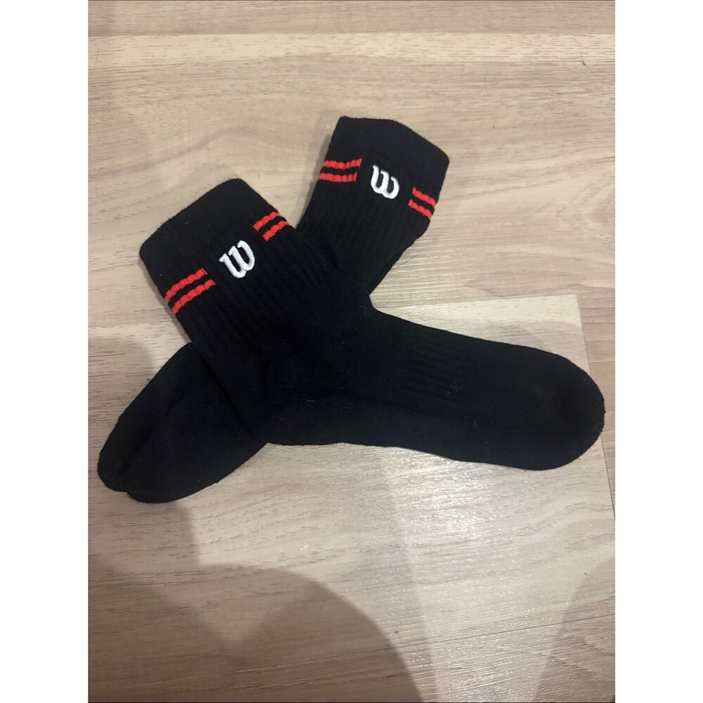 Wilson Women’s Black Crew Socks with Red Stripes